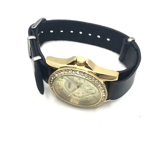 Fossil ES3343 Women's Black Leather Analog Champagne Dial Quartz Watch LP223 - Picture 7 of 9